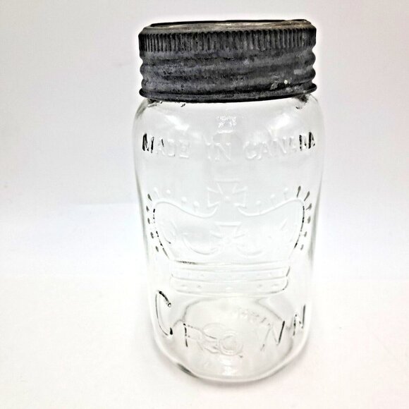 Crown Mason Jars-Glass Lids-Zinc Rings-Dominion Glass of Montreal-Set of 3-VTG - Picture 9 of 13